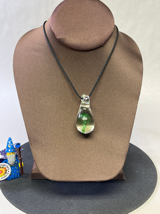 Sparkly green mushroom pendant